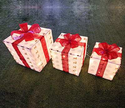 Conjunto de caja de regalo LED blanco cálido 20 cm 25 cm 30 cm DD-3027